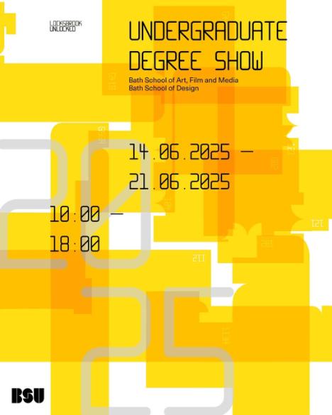 Yellow graphic squares on a poster for Undergraduate Degree Show