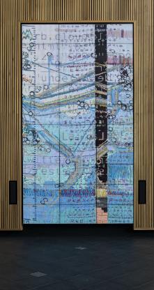 Image of fluid data projected onto the Media Wall