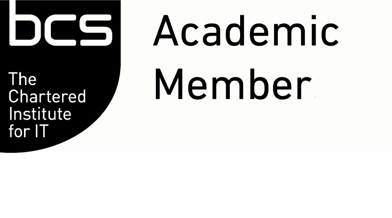 A white background with the words BCS the chartered institute for IT Academic Member written on top.