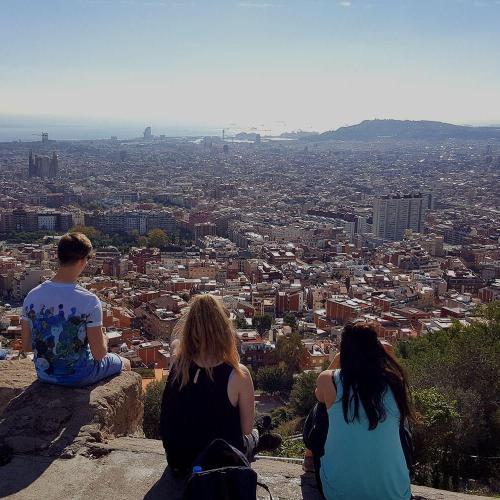 Students looking out over Barcelona