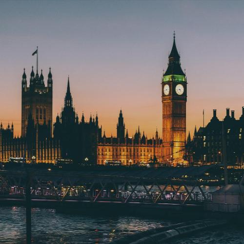 Westminster at night.