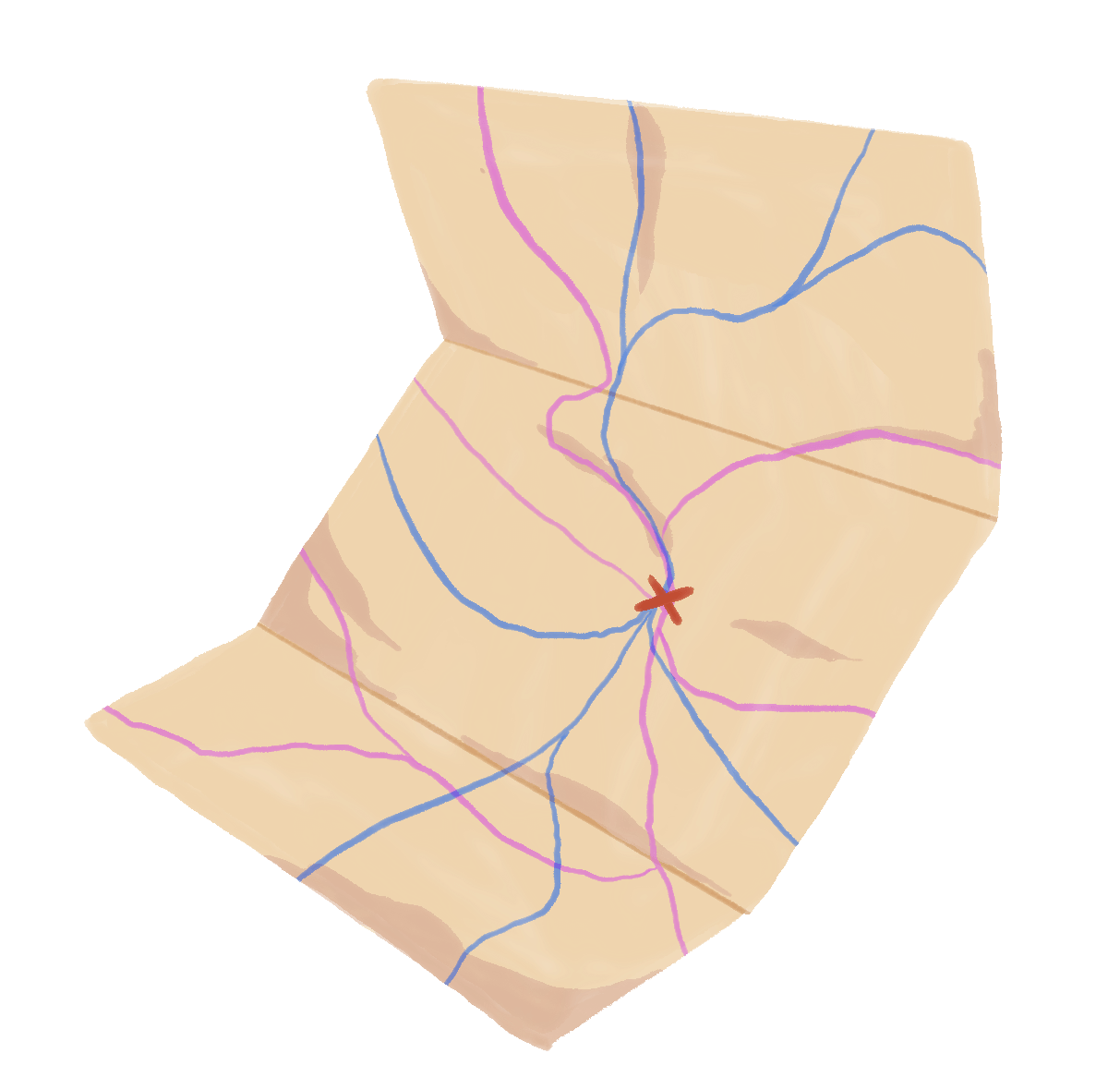 A colourful illustration of a paper map