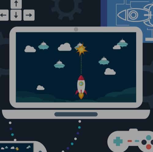 A drawing of a laptop computer with gaming controllers